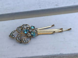 Antique Estate Gold Filled Blue + White Stone Brooch Cameo Pin