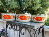 Vtg Sanko Ware Show Pans Nesting Mixing Bowls Enamel Metal Orange Poppy Set Of 3