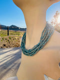 Multi Strand Beaded Blue Turquoise Tone Bead Necklace