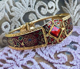 Vintage Ornate Red Floral Enamel Cloisonne Hinged Bangle Bracelet