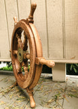 Antique Vintage Nautical Ship's Wooden Brass Ship Steering Wheel Boat Decor