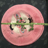 Korean 16” Pink Bird Motif Silk Hand Embroidered Round Pillow Case Set