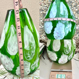 Large 10lb Hand Blown Green White & Red Studio Glass Art 13”+ Decorative Vase