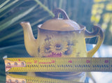 Vintage Czechoslovakia Hand Painted Yellow & Pink Colorful Flower Floral Tea Pot