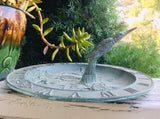 Vintage Verdigris Brass Hummingbird Bird Bath Feeder Sundial Clock Dish Taiwan