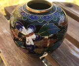 Vintage Chinese Cloisonne Enamel Multi Color Butterfly Motif Ginger Jar w Lid