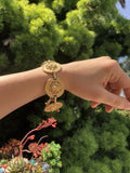 Vintage Gold Tone Roman Greek Key Medusa Head Coin Bracelet Earrings Pendant Set