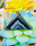 Vintage Unique Sterling Silver 925 Blue Agate Stone Triangle Pendant