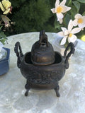 Antique Chinese Bronze Censer Incense Burner Jar Foo Dog Footed Container