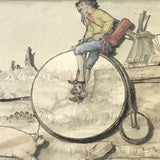 1966 Vintage Anton Pieck 3D Paper Card Shadow Box Folk Art Penny Farthing, Pigs