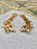 Vintage Yellow Austrian Crystal Rhinestone Gold Tone Clip On Earrings