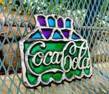 Coca Cola Multi Color Stained Glass Footed Cast Iron Trivet San Francisco Japan