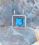 Vintage Sterling Silver 925 Blue Fire Opal Square Modernist Geometric Pendant