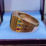 Vintage 14K Gold Plated Multi Gem Stone Black S Custom Mens Ring Size 9.75 w Box