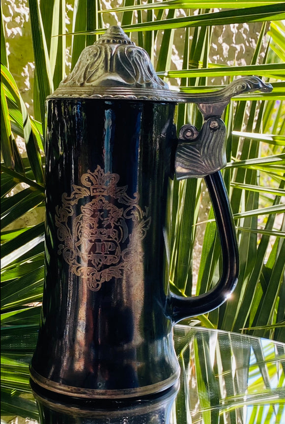 Vintage Black Metal VIP Beer Stein Drinking Mug Cup w Lid & Handle Rare