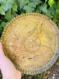 Antique Engraved Leaf Motif Solid Brass Gold Tone Metal CMC 9" Dish Plate Decor