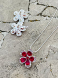 Pink & White Rhinestone Sterling Silver 925 Chain Floral Necklace Earrings Set