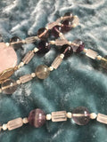 Rainbow Flourite, Opal, And Rare Quartz Bead Necklace With Quartz Pendant