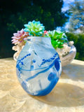 Studio Art Glass Blown Vase Signed Jessica Levy 2001 Blue Iridescent Design