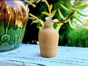20th Century Antique Chinese Snuff Perfume Crystal Woven Bamboo Wrapped Bottle