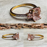 Gold / Sterling Silver 925 Morganite Stone Princess Cut Ring 2g Size 6.75