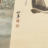 Original Signed Japanese Nihon Shoki Watercolor On Silk Hanging Scroll In Box