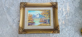 Antique Original Art Signed Outdoor Water Mountain Painting Gold Ornate Frame