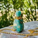 Amazonite Blue Green Gem Stone Perfume Bottle Essential Oil Necklace Pendant