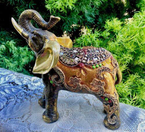 Unique Artisan Hand Painted Bejweled Elephant Figurine
