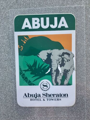 Abuja Sheraton Hotel & Towers Elephant Advertising Luggage Label Sticker Rare