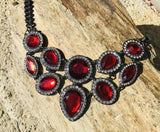 Red + White Rhinestone Fashion Statement Necklace