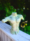 Artisan Signed Kumorek 1982 Green Clay Ceramic Man Muscular Bust Art Sculpture