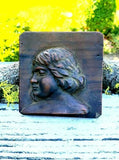 Antique Angel Cherub High Relief Wood Carving Mold Plaque