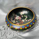 Vintage Black Multicolor Cloisonne Enamel Quality Floral Butterfly Brass Bowl