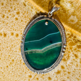 Sterling Silver 925 Translucent Green Agate Gem Stone Oval Pendant 16.8g