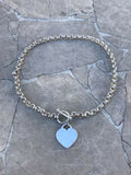 Sterling Silver 925 Chunky Link Heart Toggle Choker Necklace