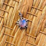 Sterling Silver 925 Colorful Moonstone Ornate Moon Stone Charm Pendant 1.8g Gem