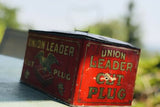 Large Antique Union Leader Cut Plug Tobacco Tin Lunchbox Advertising 1984