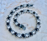 Unique Sterling Silver 925 Black + White Cubic Zirconia Round Stone Bracelet