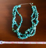 Faux Turquoise 3 Row Beaded Choker Short Fashion Necklace