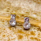 Signed 14K White Gold 2 Round Stone Cubic Zirconia Pierced Earrings 2g no backs