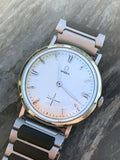 Vintage Authentic OMEGA 14k Gold Filled Black + Silvertone Men’s Wrist Watch