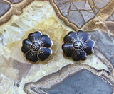 Vintage Sterling Silver Siam Nielloware Flower Clip On Earrings