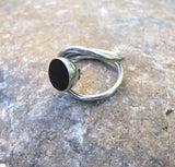 Vintage Sterling Silver 925 Black Onyx Round Stone Modernist Ring