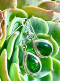 Sterling Silver 925 Bali Artisan Green Faceted Gem Stone Dangle Drop Earrings