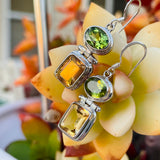 Vintage Sterling Silver 925 Peridot & Citrine Gem Stone Dangle Earrings 6.5g