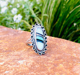 Sterling Silver 925 Turquoise Mother of Pearl Black Onyx Stone Ring 6.57g Size 7