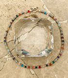 Rainbow Sterling Silver 925 Multi Color Natural Gem Stone Beaded Necklace 25.9g