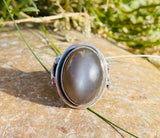 Vintage Sterling Silver 925 Cat's Eye Gray Moonstone Gem Ring 9.98g Size 6.5