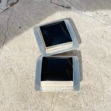 Vintage Sterling Silver 925 Mexico Black Onyx Square Clip on Earrings 24.5g